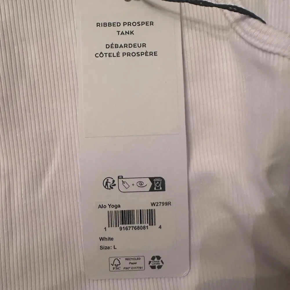(on hold @Sarie)Alo Yoga White Ribbed Crop Tank Top Athleisure Workout Yoga NWT - Picture 3 of 3